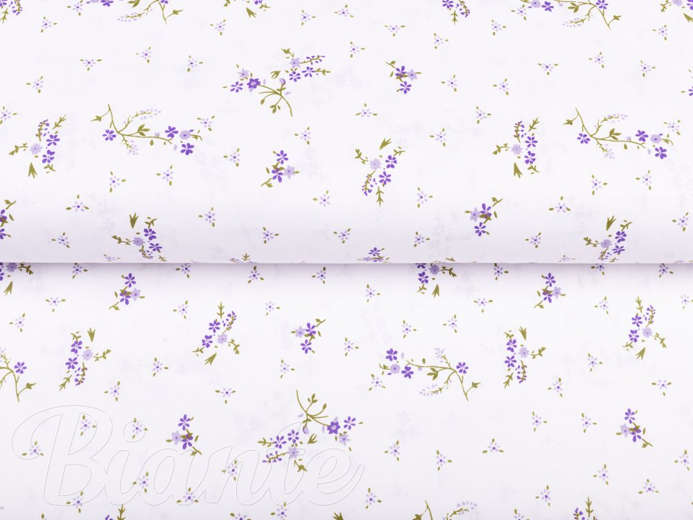Bavlněná látka/plátno Sandra SA-296 Drobné fialové kvítí na bílém - šířka 160 cm - detail 2 - Biante.cz