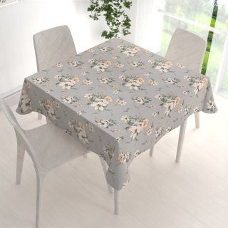 Bavlněný čtvercový ubrus Sandra SA-465 Oranžové květy na šedém - detail 1 - Biante.cz