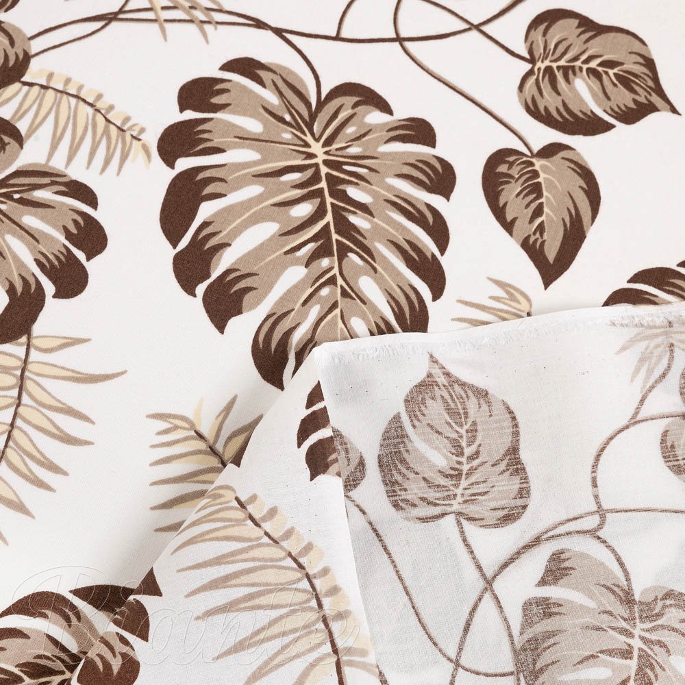 Bavlněná látka/plátno Sandra SA-498 Hnědé listy monstery na bílém - šířka 160 cm - detail 4 - Biante.cz