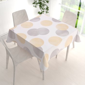 Sametový čtvercový ubrus Tamara TMR-023 Žluté a šedé designové kruhy na smetanovém - detail 1 - Biante.cz