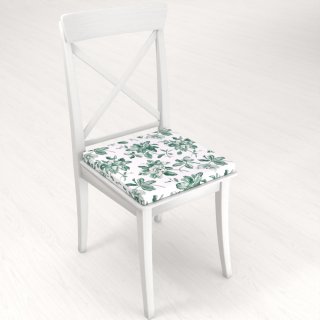 Teflonový čtvercový podsedák TF-091 Zelené květiny na bílém - 38x38x3 cm - detail 1 - Biante.cz