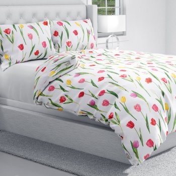 Bavlnené posteľné obliečky Sandra SA-506 Tulipány na bielom - detail 1 - Biante.sk Bavlnené posteľné obliečky Sandra SA-506 Tulipány na bielom - detail 1 - Biante.sk
