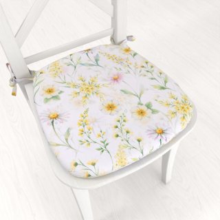 Teflonový oblý podsedák TF-135 Malované žluto-zelené luční kvítí na bílém - 39x37x3 cm - Biante.cz