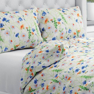 Bavlněné ložní povlečení Sandra SA-601 Kopretiny a zvonky na bílém - Biante.cz