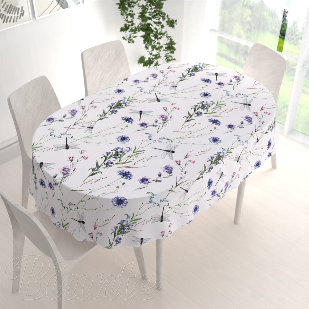 Bavlněný oválný ubrus Sandra SA-429 Luční kvítí s vážkami - detail 1 - Biante.cz