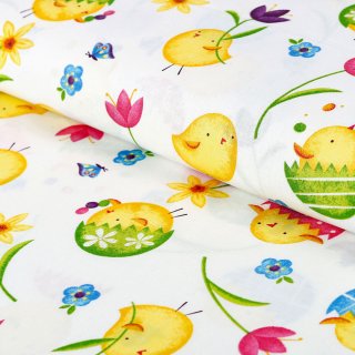 Velikonoční bavlněná látka/plátno Sandra SA-074 Žlutá kuřátka - šířka 145 cm - Biante.cz