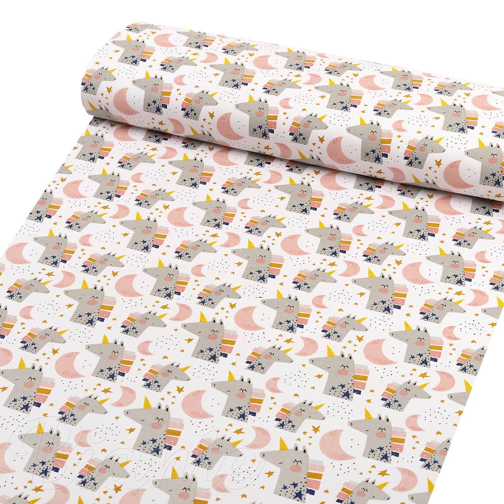 Detská bavlnená látka/plátno Sandra SA-562 Spiace jednorožce medzi hviezdičkami na bielom - šírka 160 cm - detail 1 - Biante.sk