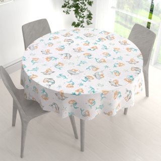 Dětský bavlněný kulatý ubrus Sandra SA-691 Modrozelené mořské panny s delfíny a velrybami na bílém - detail 1 - Biante.cz Dětský bavlněný kulatý ubrus Sandra SA-691 Modrozelené mořské panny s delfíny a velrybami na bílém - detail 1 - Biante.cz