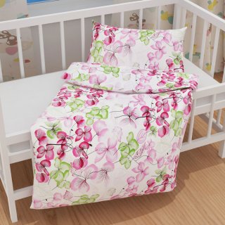 Dětské bavlněné povlečení do postýlky Sandra SA-366 Růžovo-zelené květy na bílém - detail 1 - Biante.sk