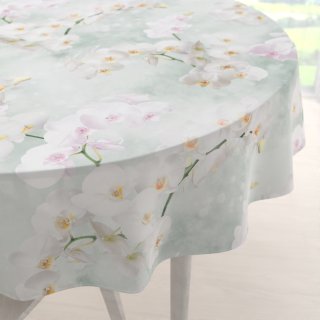 Dekorační kulatý ubrus PM-019 Orchideje na světle zeleném - Biante.cz