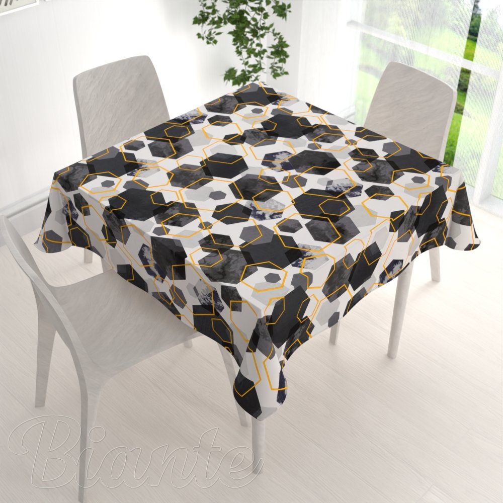 Bavlněný čtvercový ubrus Sandra SA-568 Šedo-modrofialové mramorové hexagony na bílém - detail 1 - Biante.cz