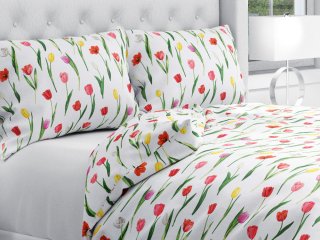 Bavlnené posteľné obliečky Sandra SA-506 Tulipány na bielom - Biante.sk Bavlnené posteľné obliečky Sandra SA-506 Tulipány na bielom - Biante.sk
