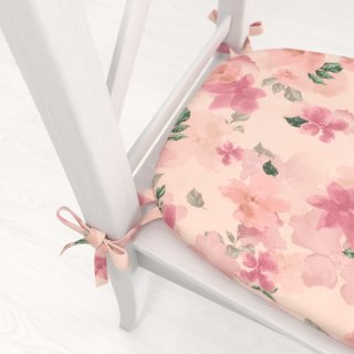 Zamatový oblý podsedák Tamara TMR-039 Ružovo-fialové akvarelové kvety na svetlo lososovom - 39x37x3 cm - detail 1 - Biante.sk