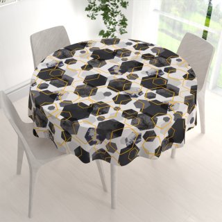 Bavlněný kulatý ubrus Sandra SA-568 Šedo-modrofialové mramorové hexagony na bílém - detail 1 - Biante.cz Bavlněný kulatý ubrus Sandra SA-568 Šedo-modrofialové mramorové hexagony na bílém - detail 1 - Biante.cz