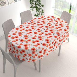 Teflónový oválny obrus TF-133 Červenooranžové vlčie maky na bielom - detail 1 - Biante.sk