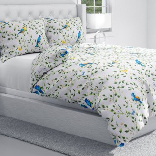 Bavlnené posteľné obliečky Sandra SA-501 Modré vtáky a vetvičky na bielom - detail 1 - Biante.sk Bavlnené posteľné obliečky Sandra SA-501 Modré vtáky a vetvičky na bielom - detail 1 - Biante.sk