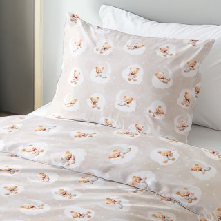 Dětské bavlněné ložní povlečení Sandra SA-744 Spící medvídci na obláčcích na šedobéžovém - detail 1 - Biante.cz