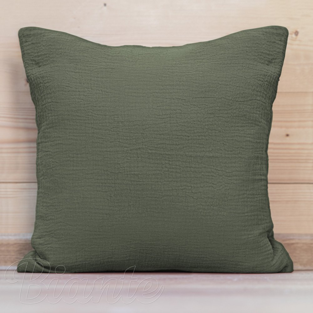 Mušelínový povlak na polštář MSN-076 Zelená khaki - Biante.cz