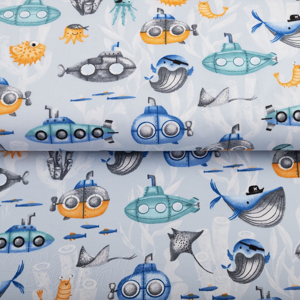 Dětská bavlněná látka/plátno Sandra SA-673 Podmořský svět modrý - šířka 160 cm - detail 2 - Biante.cz