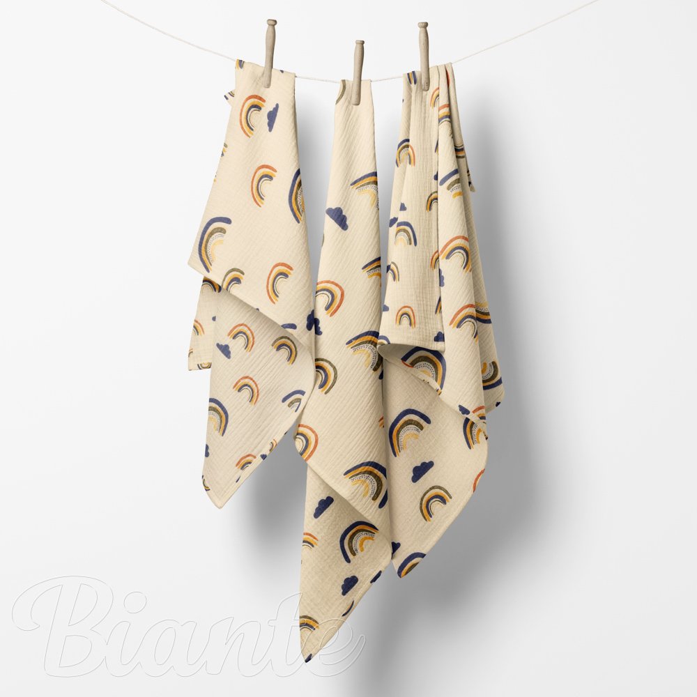Mušelínová plena/dečka Nature MSN-073 Duhy na krémově žlutém - ZVÝHODNĚNÁ SADA 3 KS - detail 1 - Biante.cz