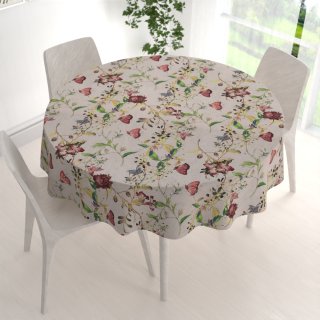 Dekorační kulatý ubrus PML-083 Květiny a motýli na béžovém - detail 1 - Biante.cz Dekorační kulatý ubrus PML-083 Květiny a motýli na béžovém - detail 1 - Biante.cz