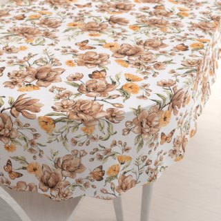 Bavlněný oválný ubrus Sandra SA-458 Hnědé květy magnolie s motýlky na bílém - Biante.cz Bavlněný oválný ubrus Sandra SA-458 Hnědé květy magnolie s motýlky na bílém - Biante.cz