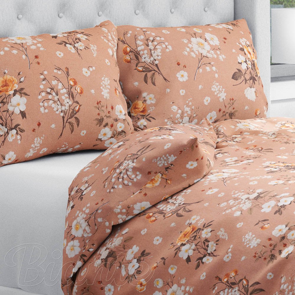 Bavlněné ložní povlečení Sandra SA-738 Růže a konvalinky na hnědorůžovém - Biante.cz