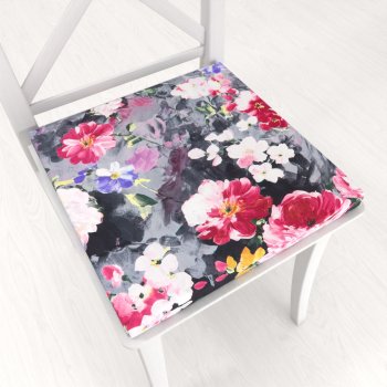 Čtvercový podsedák PM-020 Malované květy na šedém - 38x38x3 cm - Biante.cz Čtvercový podsedák PM-020 Malované květy na šedém - 38x38x3 cm - Biante.cz