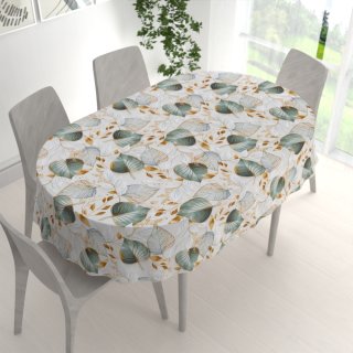 Dekorační oválný ubrus Leona LN-174 Zelené listy na režném - detail 1 - Biante.cz