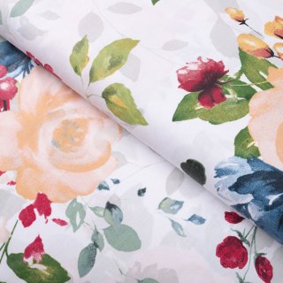 Bavlněná látka/plátno Sandra SA-387 Velké žluté a modré květy na bílém - šířka 160 cm - Biante.cz