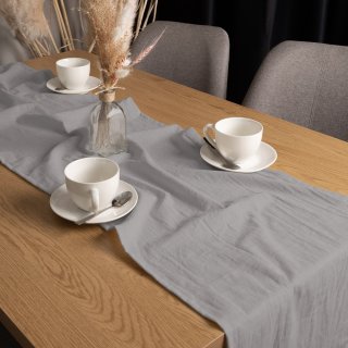 Lněný běhoun na stůl LEN-019 Světle šedý - detail 1 - Biante.cz Lněný běhoun na stůl LEN-019 Světle šedý - detail 1 - Biante.cz
