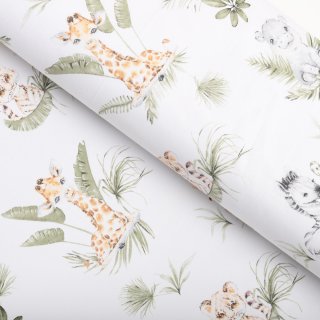 Dětská bavlněná látka/plátno Sandra SA-475 Zvířátka v Safari na bílém - šířka 160 cm - 2.JAKOST