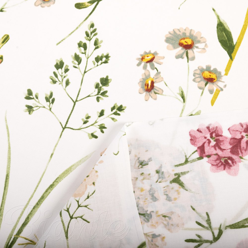 Bavlněná látka/plátno Sandra SA-667 Velké luční kvítí na bílém - šířka 160 cm - detail 4 - Biante.cz