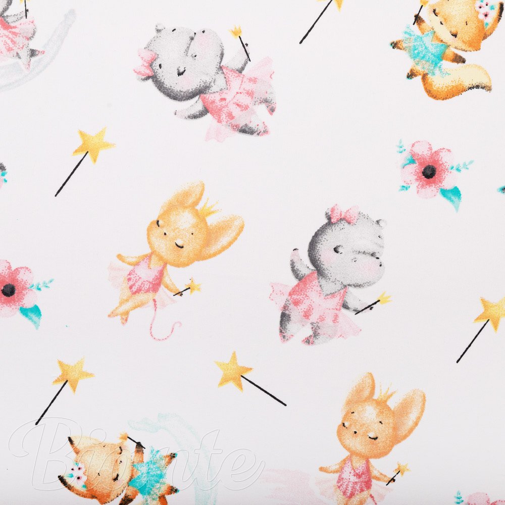 Dětská bavlněná látka/plátno Sandra SA-671 Zvířátka baletky na bílém - šířka 160 cm - detail 4 - Biante.cz