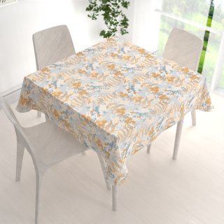 Sametový čtvercový ubrus Tamara TMR-043 Hnědo-modré designové rostliny - detail 1 - Biante.cz