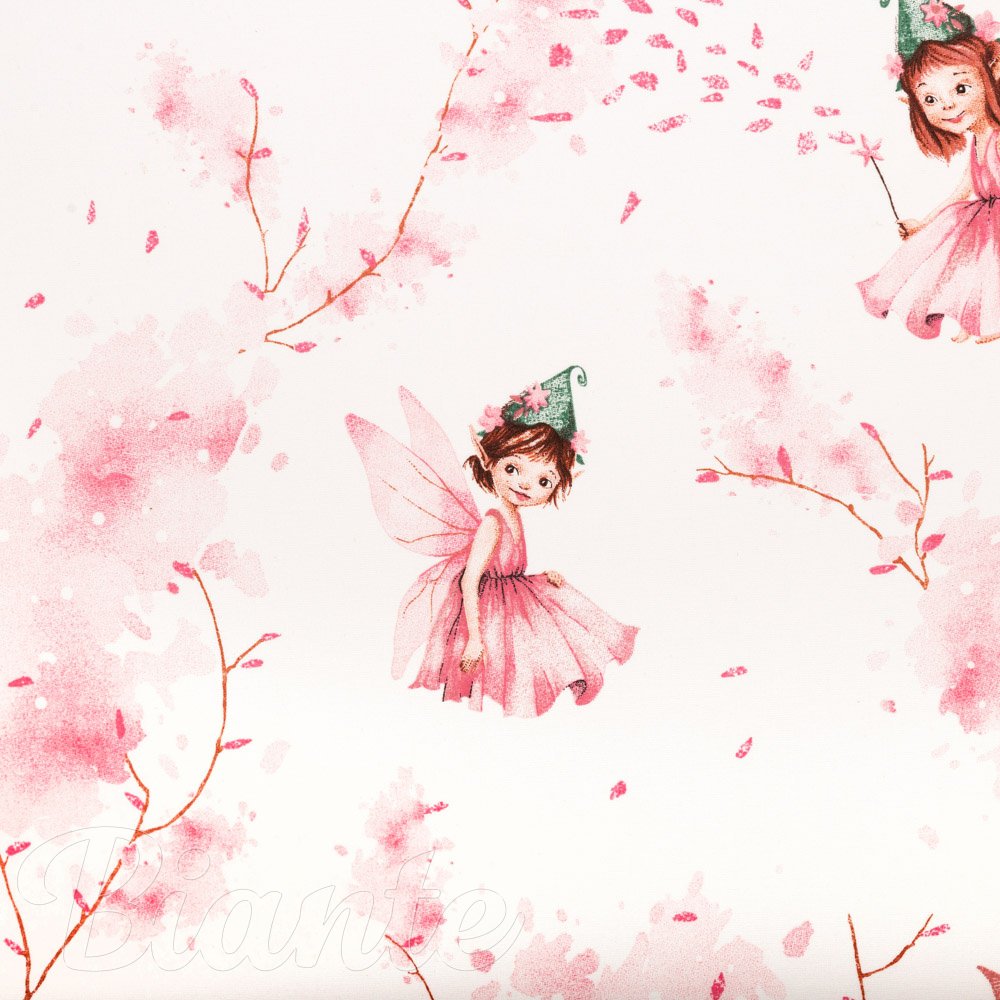 Dětská bavlněná látka/plátno Sandra SA-684 Růžové víly na bílém - šířka 160 cm - detail 5 - Biante.cz