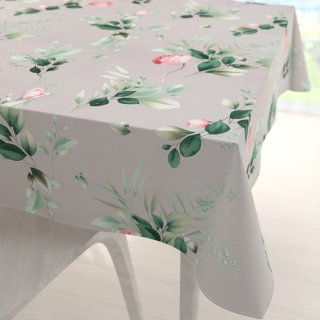 Bavlněný čtvercový ubrus Sandra SA-452 Růžové květy na šedém - Biante.cz