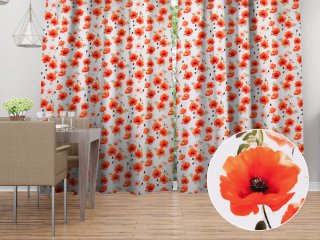 Dekorační závěs na míru TF-133 Červenooranžové vlčí máky na bílém - Biante.cz