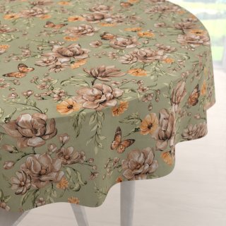 Bavlněný kulatý ubrus Sandra SA-472 Hnědé květy magnolie na zeleném - Biante.cz Bavlněný kulatý ubrus Sandra SA-472 Hnědé květy magnolie na zeleném - Biante.cz
