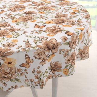 Bavlněný kulatý ubrus Sandra SA-458 Hnědé květy magnolie s motýlky na bílém - Biante.cz Bavlněný kulatý ubrus Sandra SA-458 Hnědé květy magnolie s motýlky na bílém - Biante.cz