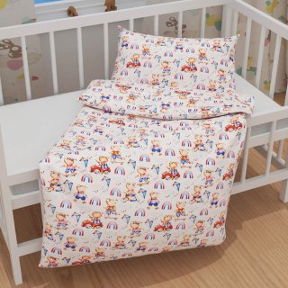 Dětské bavlněné povlečení do postýlky Sandra SA-521 Modro-červení pejsci s auty na bílém - detail 1 - Biante.cz
