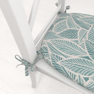 Oblý podsedák Leona LN-166 Bílé listy na modrozeleném - 39x37x3 cm - detail 1 - Biante.cz