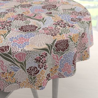 Bavlněný kulatý ubrus Sandra SA-648 Akvarelové květiny na bílém - Biante.cz