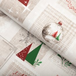 Vánoční PVC ubrus Vánoční patchwork šedobéžový PV-193 - metráž š. 140 cm - Biante.cz
