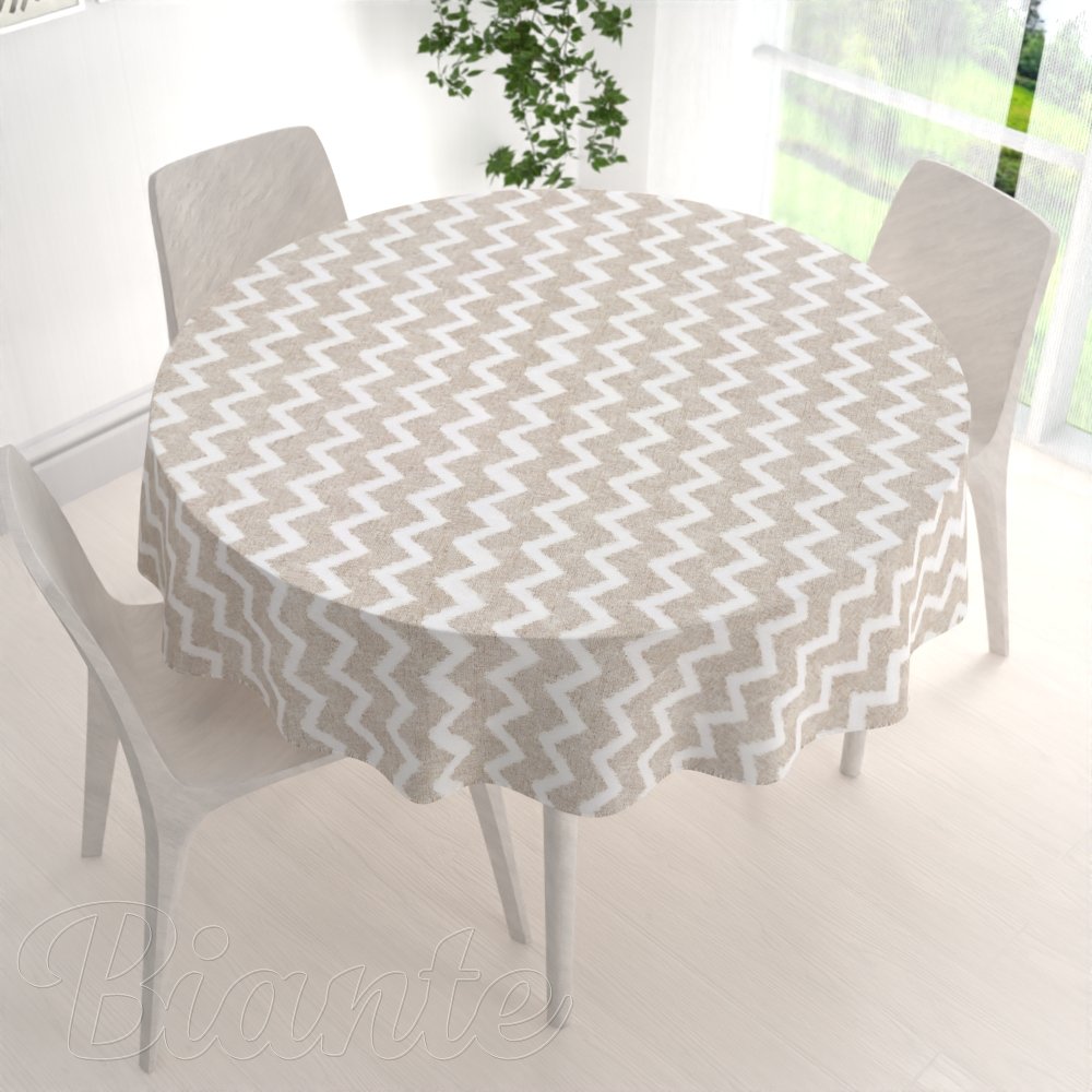 Velký dekorační kulatý ubrus Porto PRT-006 Režný cik-cak - detail 1 - Biante.cz