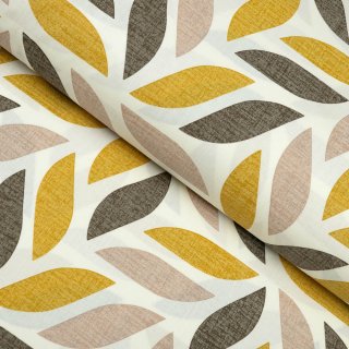 Bavlněná látka/plátno Sandra SA-423 Zlato-hnědé listy na krémovém - šířka 145 cm - Biante.cz