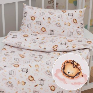 Detské bavlnené posteľné obliečky do postieľky Sandra SA-658 Africké zvieratká na ružových obláčikoch na bielom - Biante.sk Detské bavlnené posteľné obliečky do postieľky Sandra SA-658 Africké zvieratká na ružových obláčikoch na bielom - Biante.sk