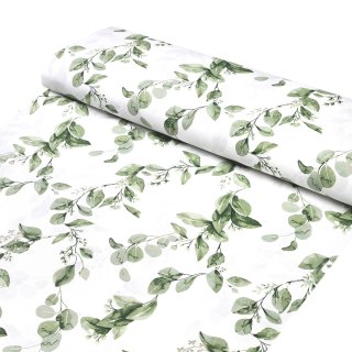 Bavlněná látka/plátno Sandra SA-422 Zelené listy na bílém - šířka 145 cm a 220 cm - detail 1 - Biante.cz