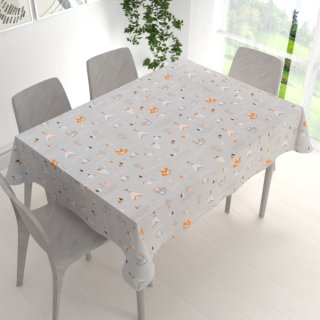 Detský bavlnený obdĺžnikový obrus Sandra SA-699 Oranžové zvieratká Indiáni na sivom - detail 1 - Biante.sk Detský bavlnený obdĺžnikový obrus Sandra SA-699 Oranžové zvieratká Indiáni na sivom - detail 1 - Biante.sk