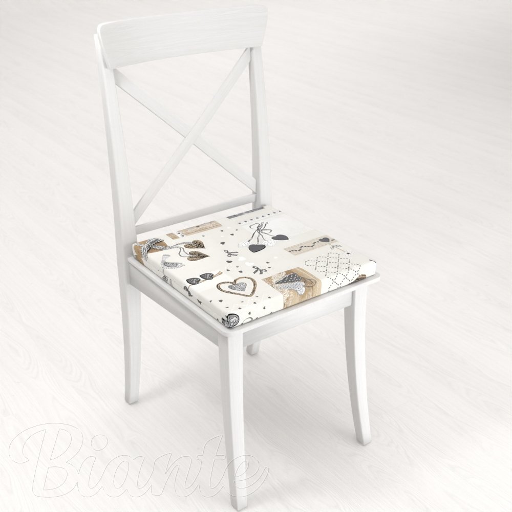 Oblý podsedák Porto PRT-014 Hnědo-šedá srdíčka na krémovém - 39x37x3 cm - detail 2 - Biante.cz